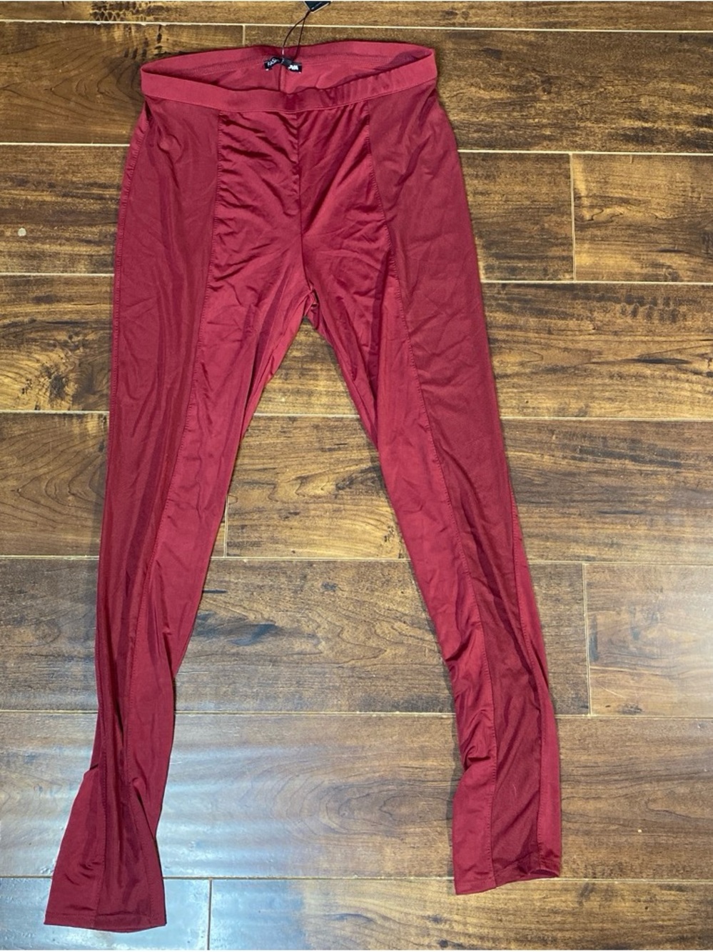 Fashion Nova Women's Maroon Mesh-Panel Leggings - Picture 7 of 7